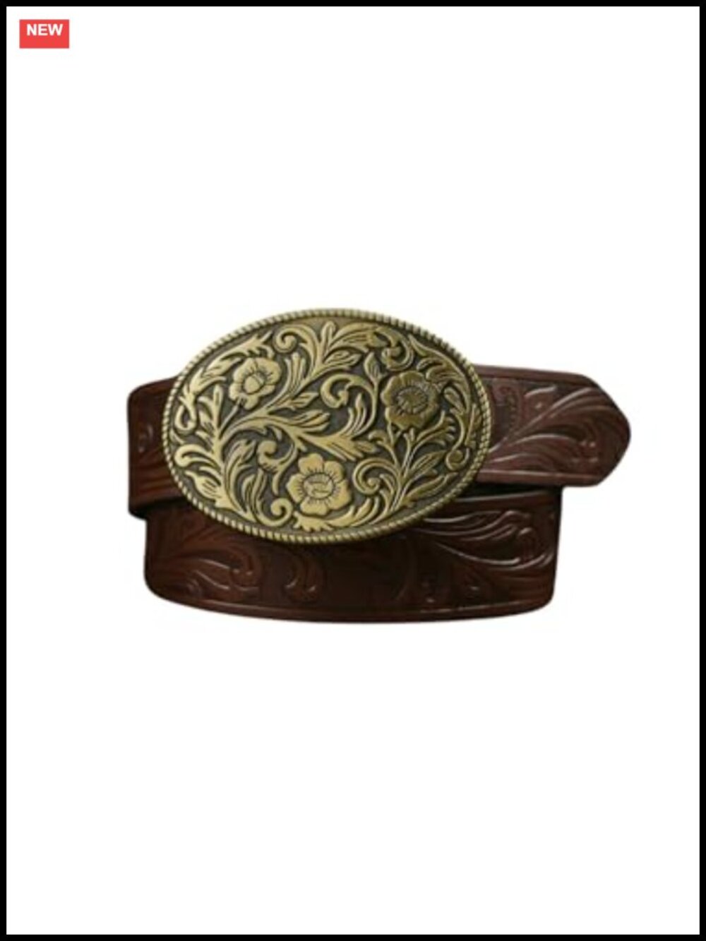 Western Embossed PU Leather Floral Belt Turquoise Buckle Cowgirl Waist